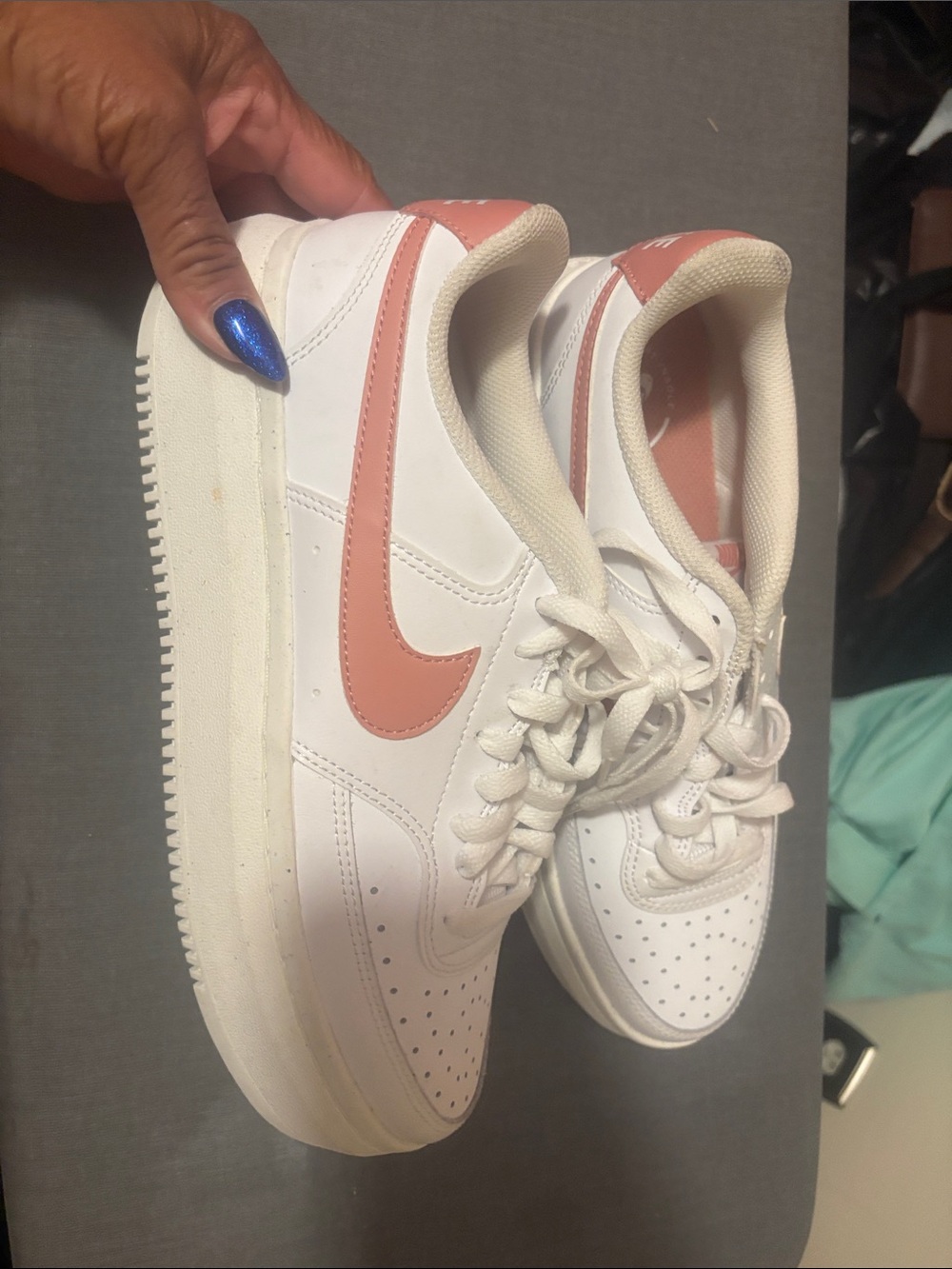 Nike Women’s White Sneakers with Rose Pink Swoosh